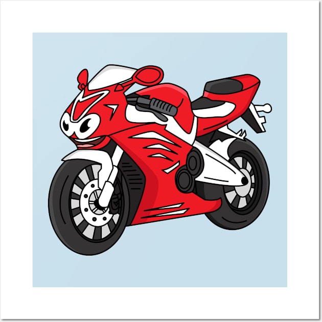 Cute red sports motorcycle cartoon Wall Art by Cartoons of fun